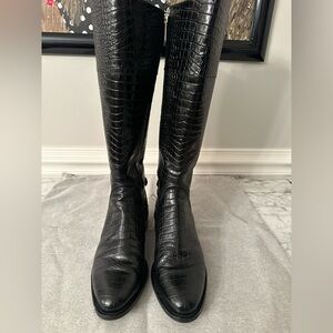 Aquatalia NERNIA Croco Asymmetrical Black Riding Boots, Size 7.5